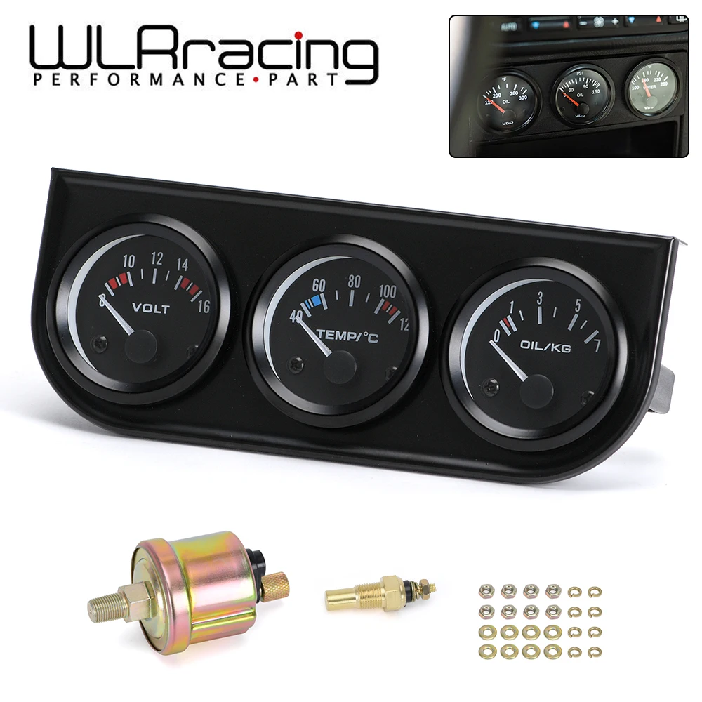 

WLR - 52mm Triple gauge 3 in 1 (Oil press Gauge+Water Temp Gauge+Volt Meter) Sensor 52mm Auto Gauge Car Meter WLR-TAG02