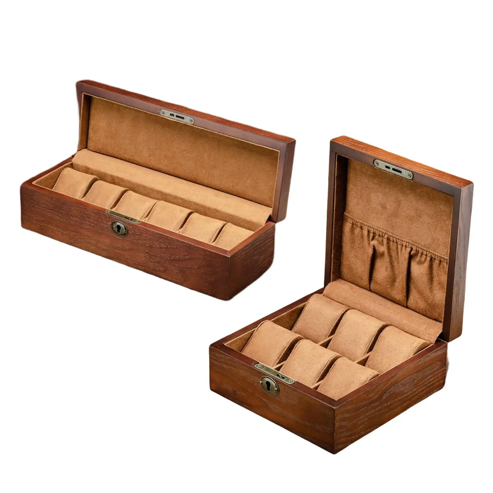 

6 Slot Wood Watch Box with Removable Pillows Lockable watch Bracelet Display Watch Organizer Box Birthday Gift