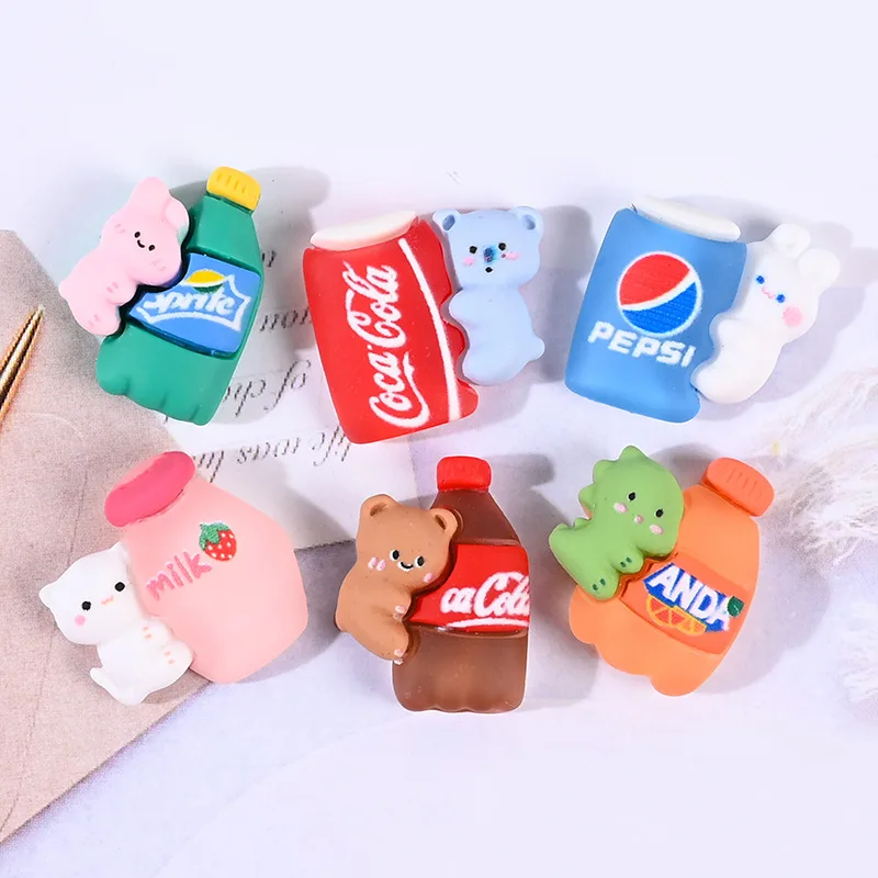 

10pcs New Simulated Animal Drink Bottle Resin Lovely Funny Pendant DIY Patch fit Keychain Earrings Charm Crafts Making R100