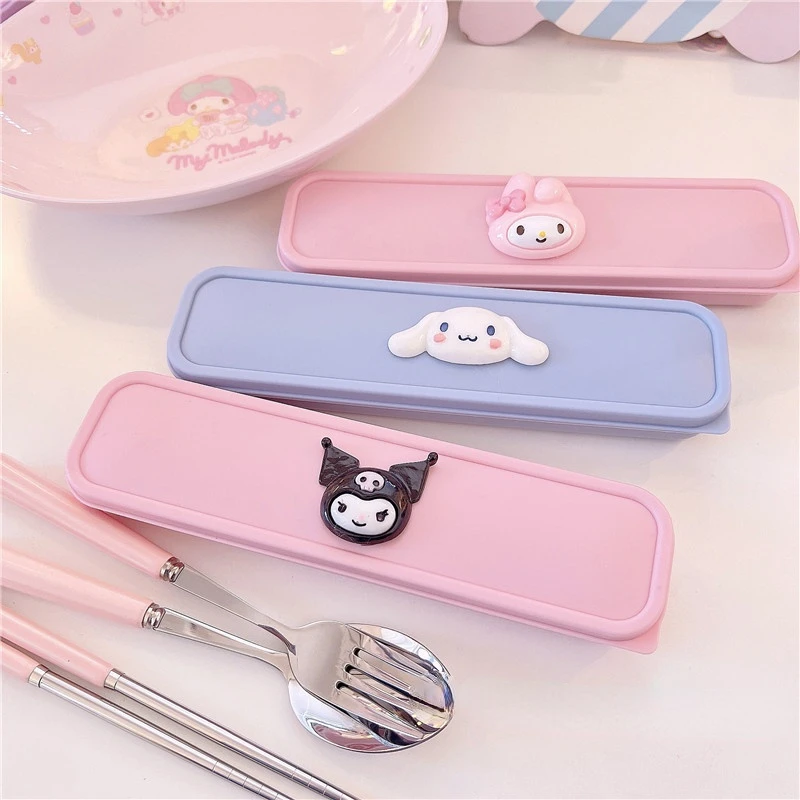 Sanrioed My Melody Cinnamoroll Kuromi керамическая ложка из нержавеющей стали вилка палочки для
