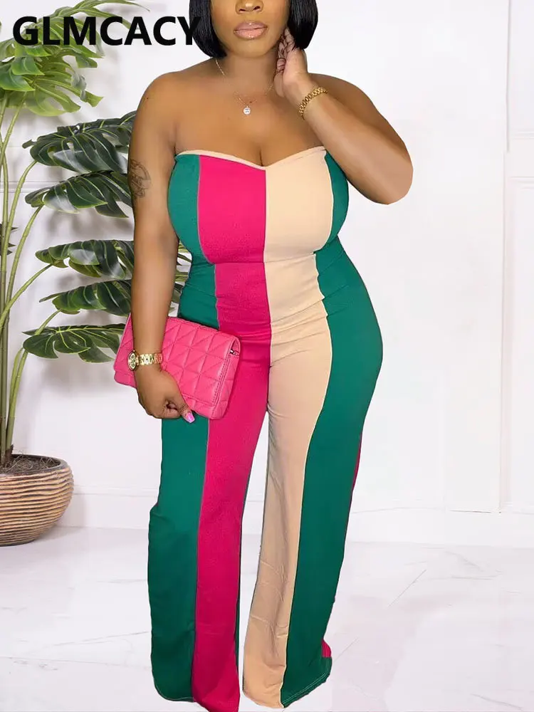 

Женские повседневные Комбинезоны с трехцветной панелью, летние комбинезоны-трубы