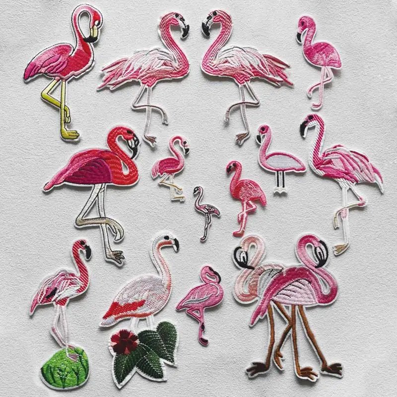

Flamingo Embroidery Patch Sewing Heat Press Appliqued Diy Jeans Clothes Stickers Parches Ropa Iron-On Patches Sewing Badge