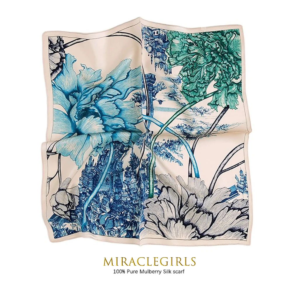 

New Scarf 100% Silk Bandana Women Square Scarves Wrap Kerchief Mulberry Spring Fashion Luxury High Quality Headband Hijab Shawls