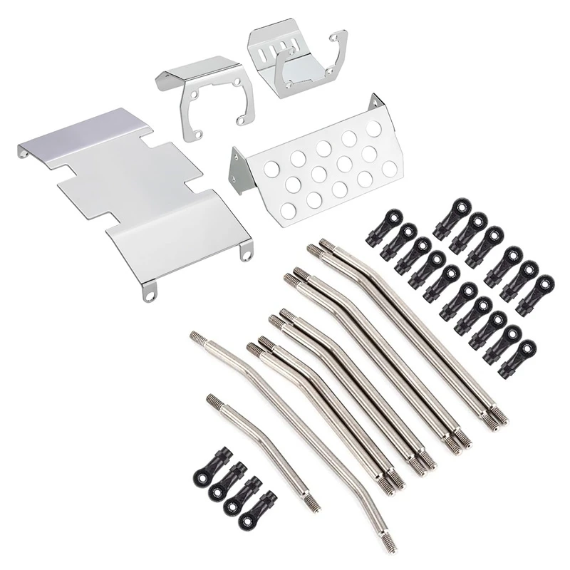 

10Pcs Steering Rods Linkage And Rod Ends With 4Pcs Chassis Armor Axle Plate For 1/10 RC Crawler Car Axial SCX10 II