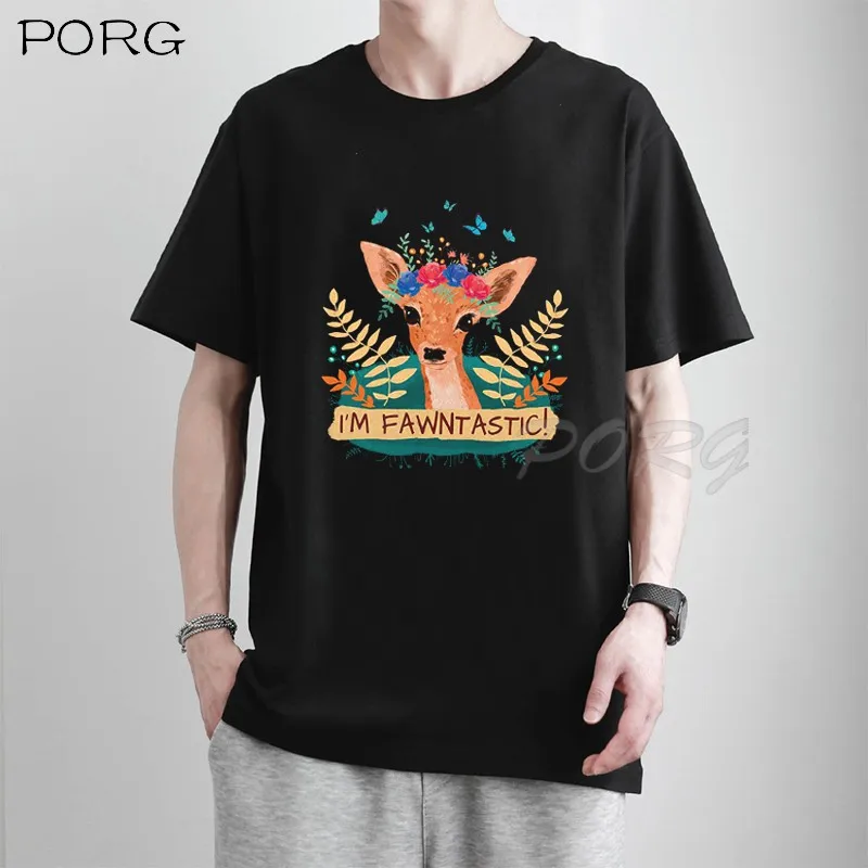 

Мужская футболка оверсайз I'm Fawntastic LITTLE FOX, летняя крутая футболка унисекс Kawaii с забавным принтом, Повседневная футболка, уличные Топы