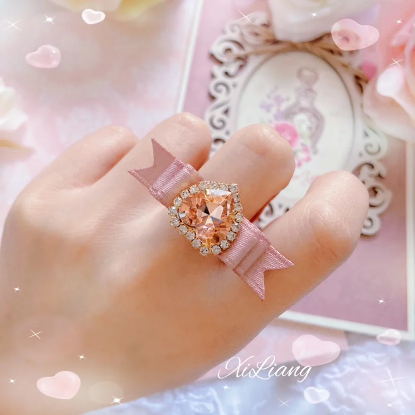 Accessories for Women Exquisite Cute Japanese Style Girl Lolita Ring Mine Series Mass-Produced Love Diamond Small Bowknot Ring