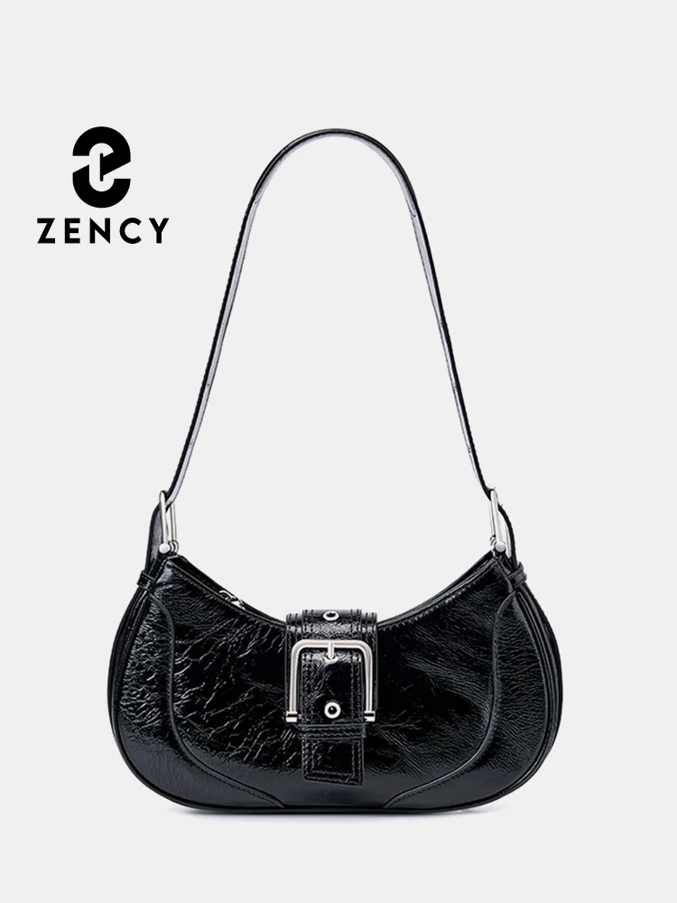 Zency 2023 Summer Oil Wax Leather Women Girls Handbag Retro Anti-theft Shoulder Underarm Bag Black Silver Beige Adjustable Strap
