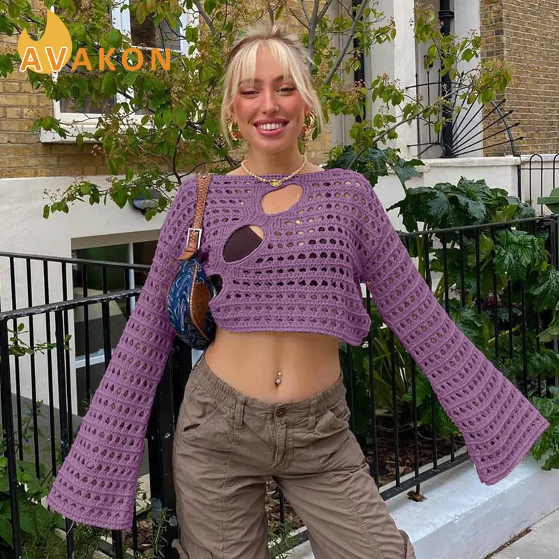 

Однотонная женская юбка 2022 с круглым вырезом, ажурная одежда с рукавами-мандаринами, качественный суперкороткий кардиган из волокна