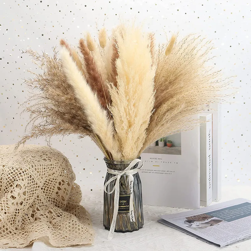 

60Pcs Natural Real Dried Pamaps Grass For Home Desktop Decoration Fluffy Bouquet Soft Crafts Wedding Living Room Ornament