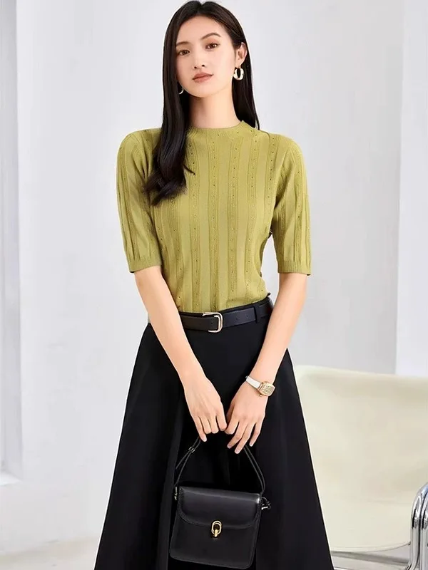 [Снятие на 2 предмета] Серия Counter 9 юаней с круглым вырезом в полоску облегающий