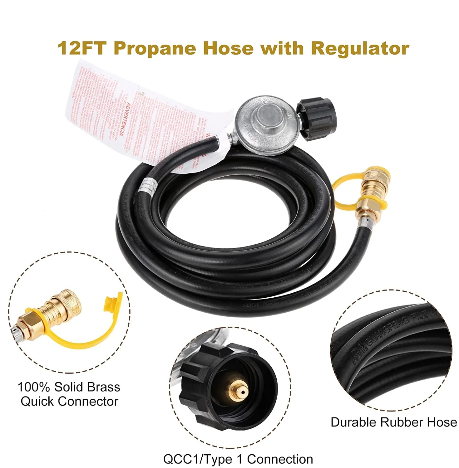 

1set 12FT Propane Hose + Regulator 3/8 Quick Connect Disconnect fit Mr Heater Grill Buddy Heater Type 1 Connection Home/Outdoor