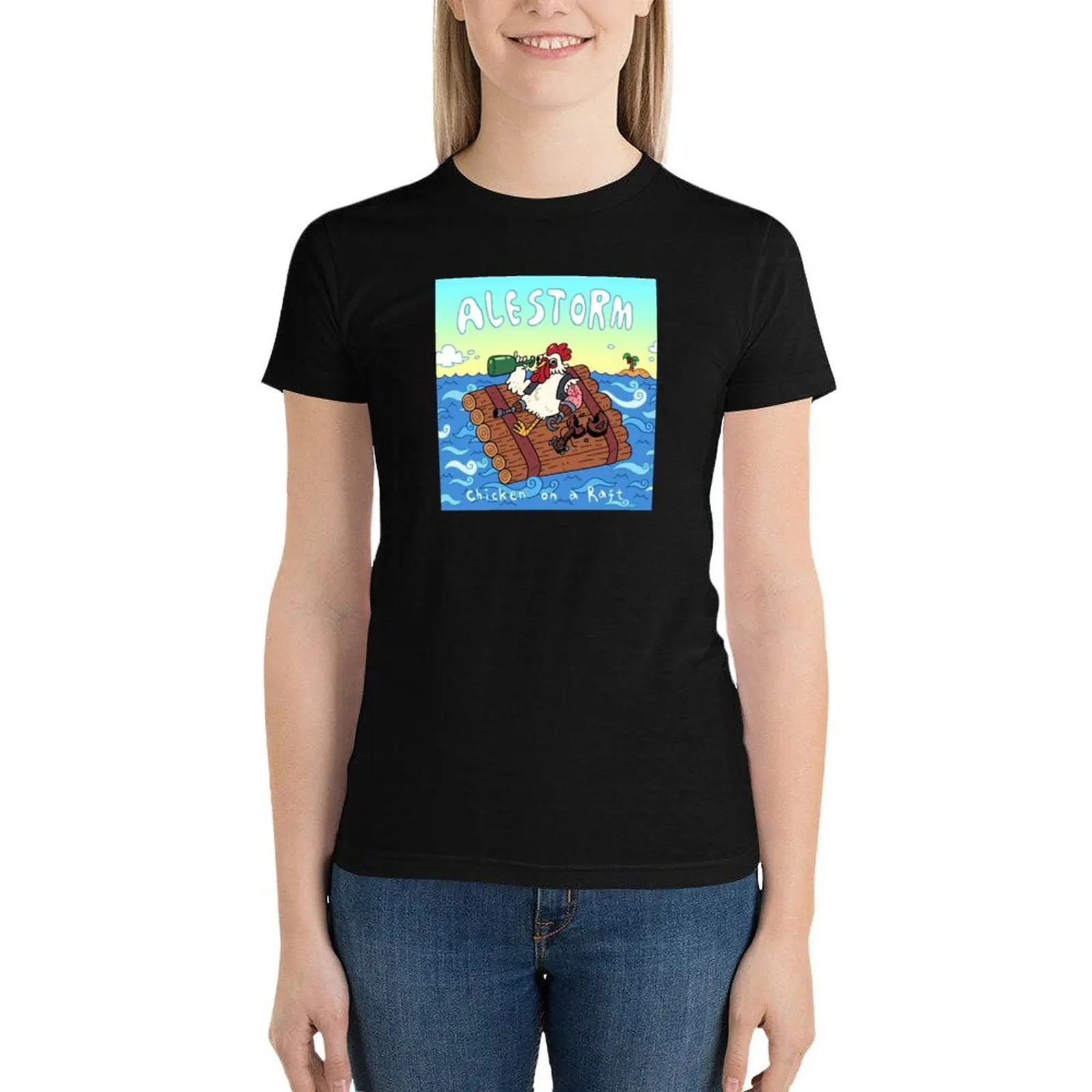 Футболка с изображением курицы на плоту винтажная одежда женская футболка