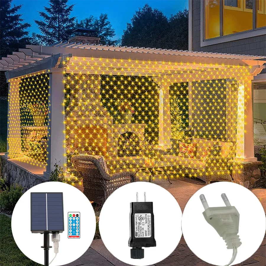 

3*2M 200 Solar Powered Mesh Net String Light Outdoor Solar Christmas Net Light Solar Bush Tree Wrap Light for Party Patio Decor