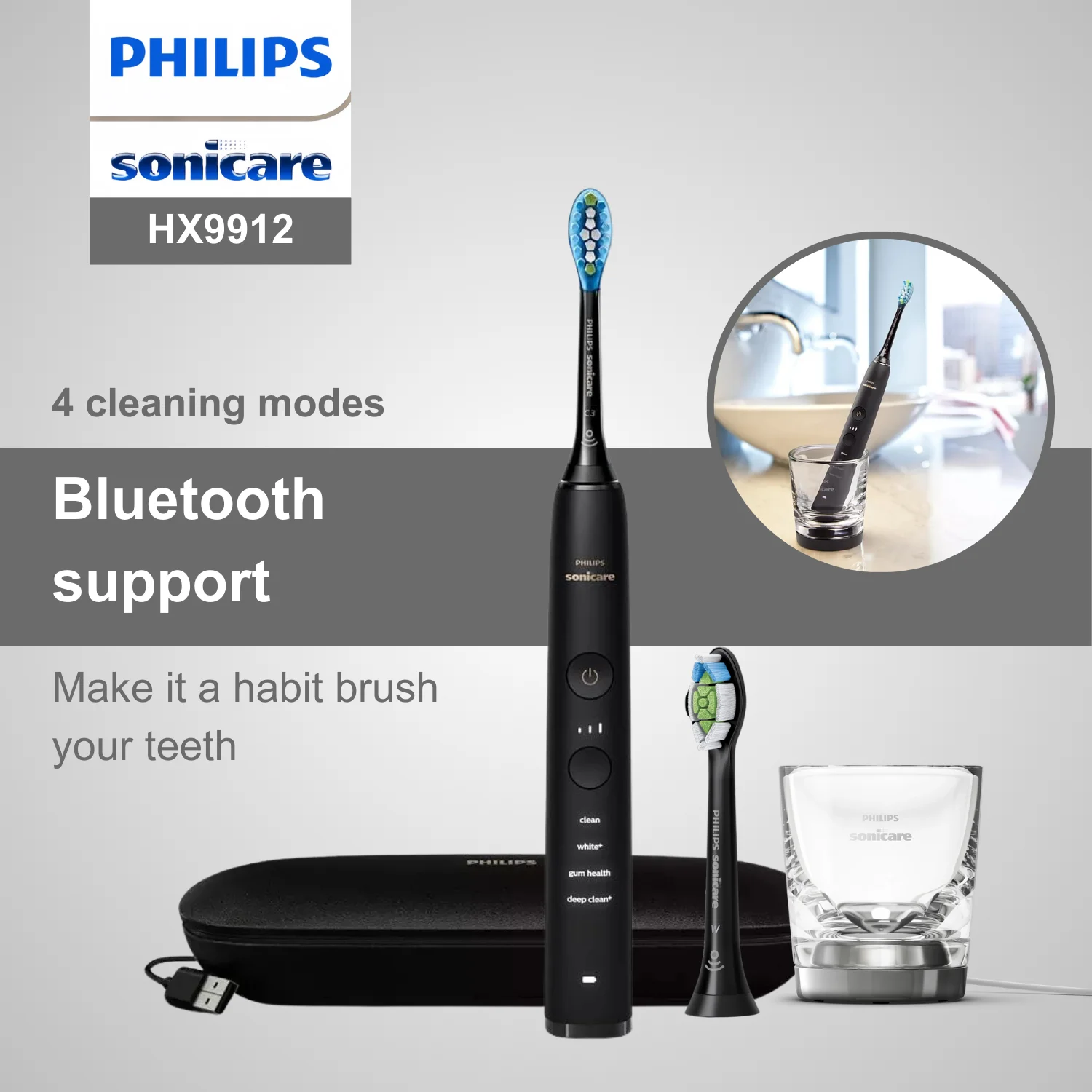 Электрическая зубная щетка Philips Sonicare серии 9000 HX9912 подключение Bluetooth 4 режима 2