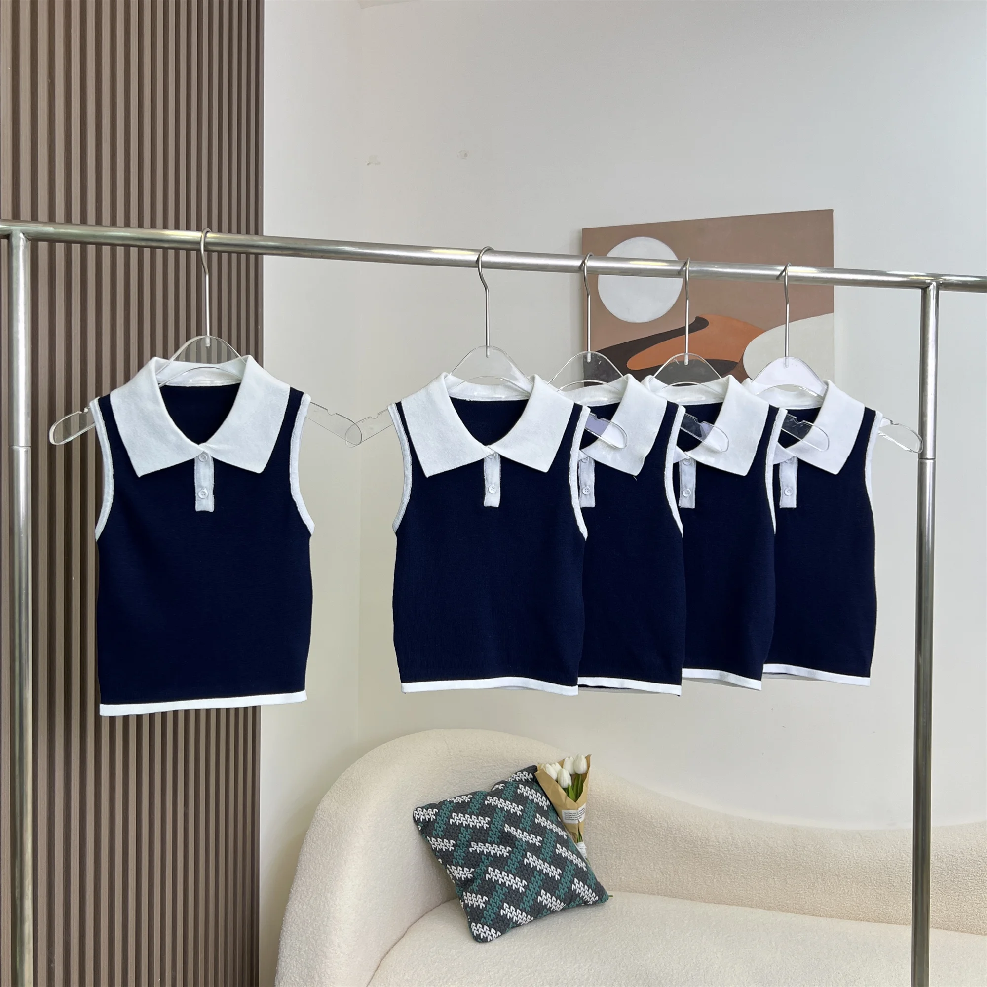 

Женский топ-поло Golf, вязаный жилет с воротником, женский летний Романтический Повседневный короткий топ во французском стиле