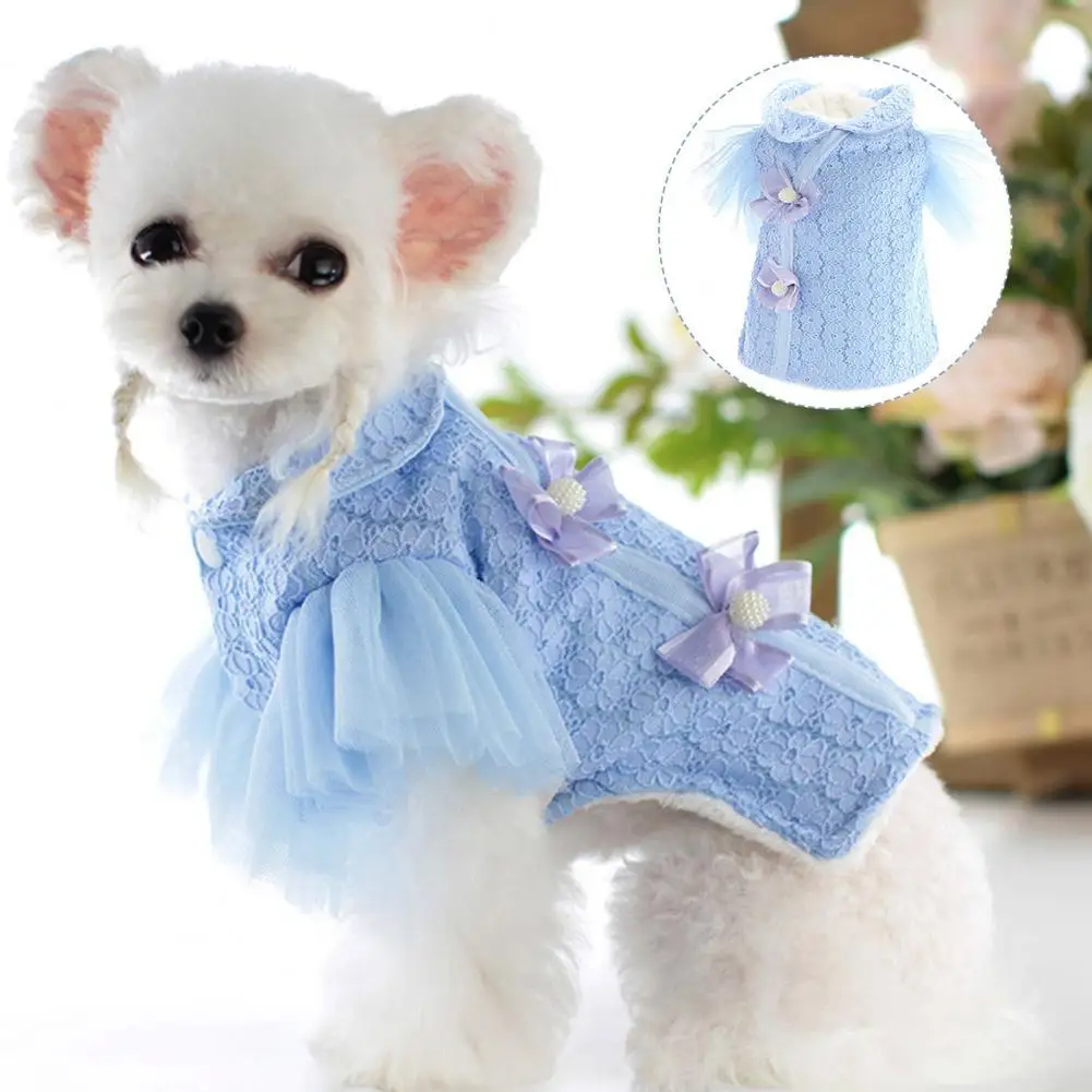 

Pet Costume Floral Texture Dress-up Skin-Toch Pet Dogs Cats Lace Cheongsam Clothes for Festival