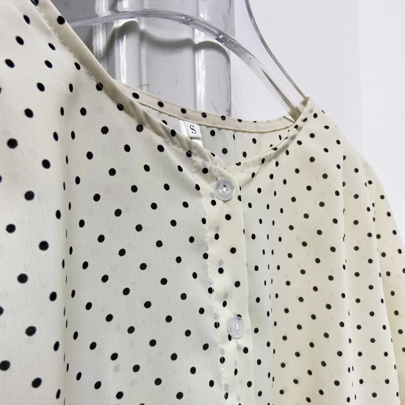 PLAZSON Женская Летняя Рубашка В Горошек С Длинным Рукавом Повседневный Топ Больших