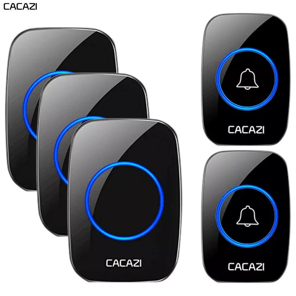

2023 CACAZI Wireless Waterproof Doorbell 300m Range US EU UK AU Plug Home Intelligent Door Bell Chime 1 2 Button 1 2 3 Receiver
