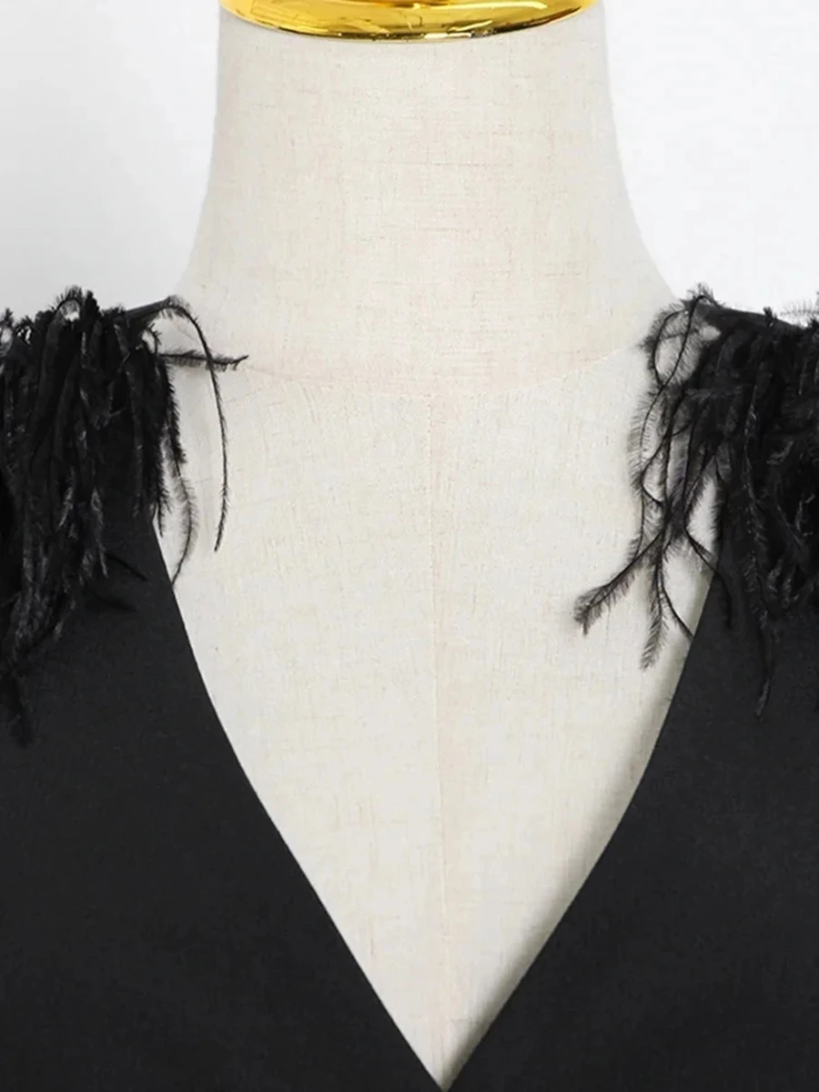 VGH темпераментные лоскутные пиджаки с перьями для женщин v-образным вырезом и