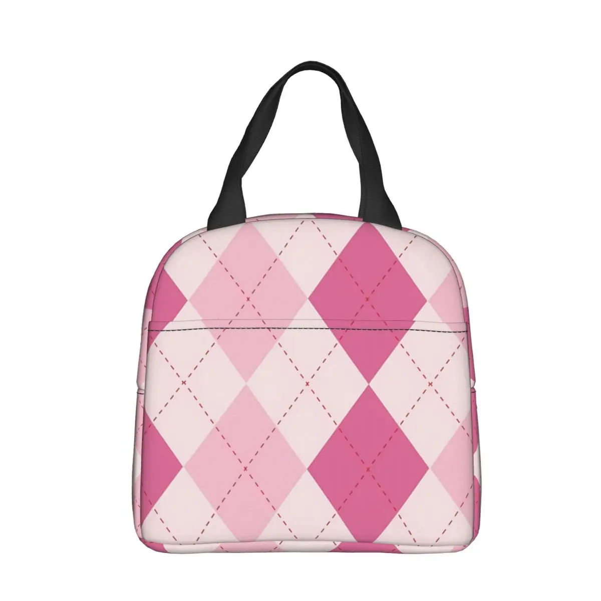 

Pink Argyle Drawstring Pattern Cooler Lunch Box Lattice Mountaineering Thermal Insulation Portable Food Bag