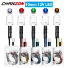 10 шт. 10 мм Предварительно смонтированные светодиоды светоизлучающий диод DC 5V 6V 9V 12V яркий белый красный зеленый синий желтый предварительно смонтированный резистор лампа