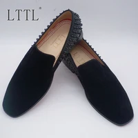 black suede mens leather shoes luxury brand fashion patchwork rivets loafers men casual shoes slip on flats summer shoes