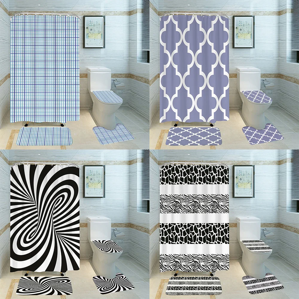 

Сетчатая полосатая Водонепроницаемая занавеска для душа из полиэстера, коврик для ванной комнаты, Противоскользящий коврик для туалета