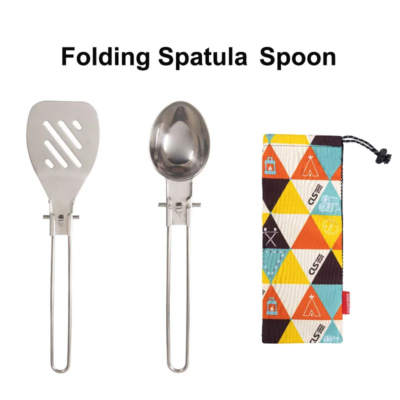 

Folding Stainless Steel Spoon Frying Shovel Spatula Camping Cookware Picnic Shovel Spoon Kitchen Tableware Cooking Utensils