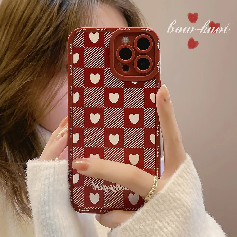 

Wine Red Love Dotted Grid Phone Case For iphone 14 13 12 11 Pro Max X XR XSMAX 7 8 Plus SE TPU Case Cover new products