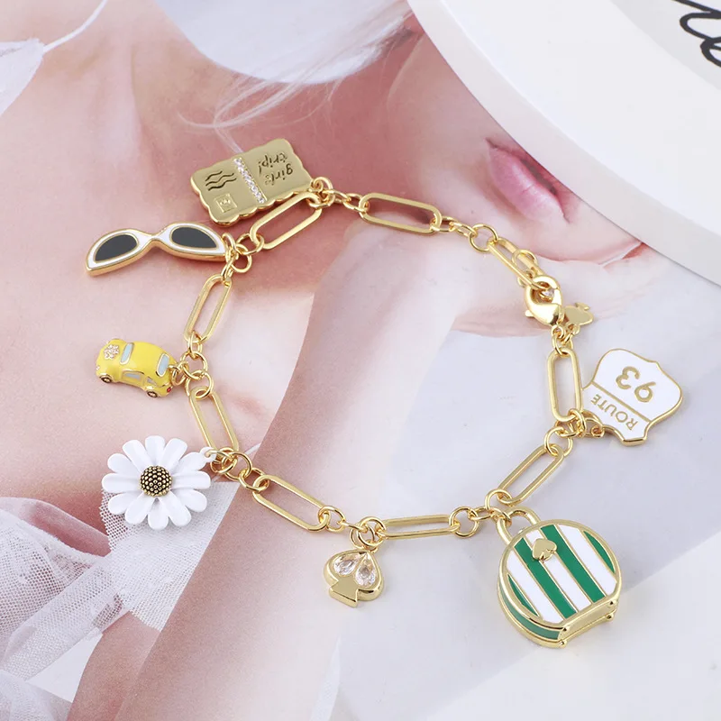 

European and American Jewelry Enamel Glaze Daisy Glasses Three-Dimensional Love More than Metal Plate Pendant Bracelet
