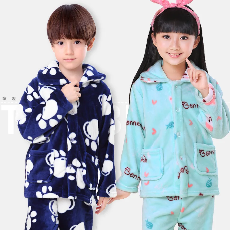 Winter Kids Pijamas Flannel Sleepwear Girls Boys Pyjamas Coral Fleece Kids Pajamas Sets 3-13T Kids Clothes Nightwear /Homewear