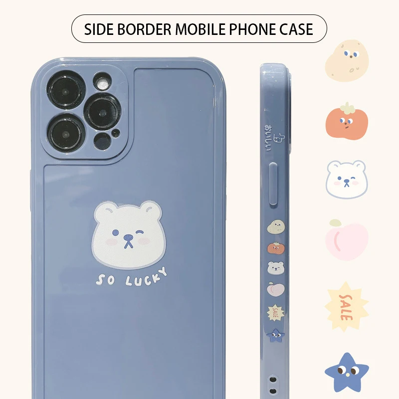 

Fashion Side White Bear Apple Phone Case For iPhone13 12 11 Pro Max Mini X Xs 7 8 P Xr Soft Rubber Protective Case