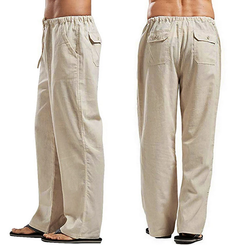 

2022 Pantalones anchos de lino para hombre, ropa de Street Coreana de gran tamaolo, pantalones de Yoga informals, ropa de