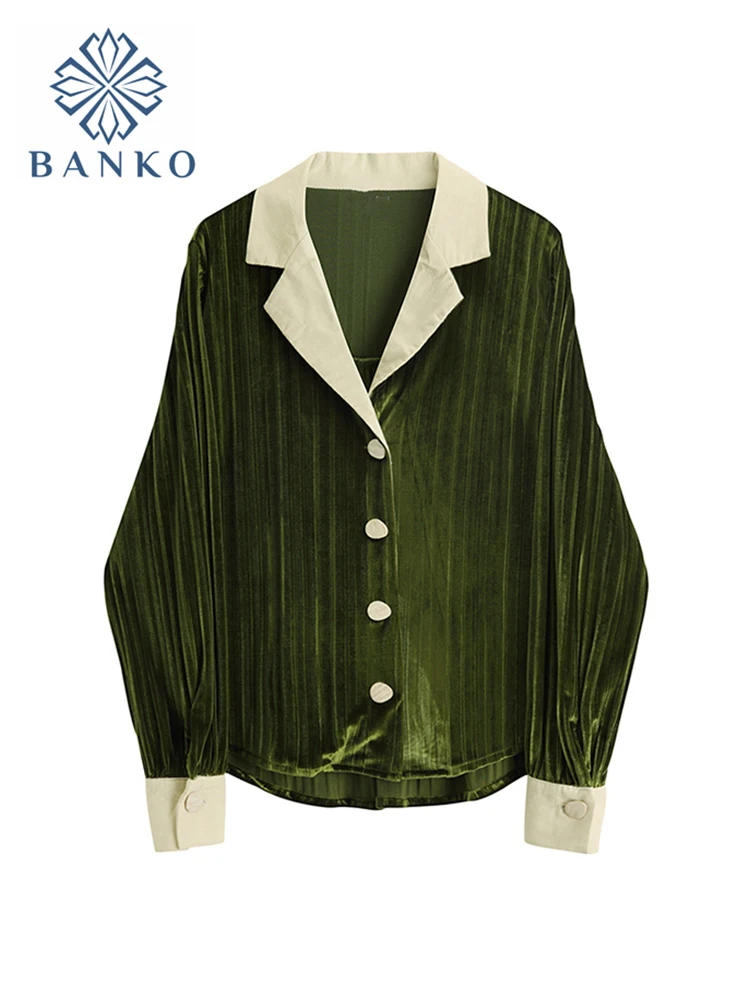 Блузка женская с длинным рукавом отложным воротником и принтом | Женская одежда