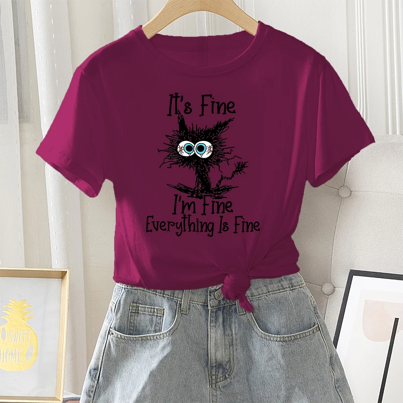 Футболка женская летняя повседневная с коротким рукавом и круглым вырезом из 100%