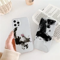 dragon pattern ink brush painting clear phone case for iphone x xr xs max 7 8 plus se 2020 12 13 11 pro max transparent cover