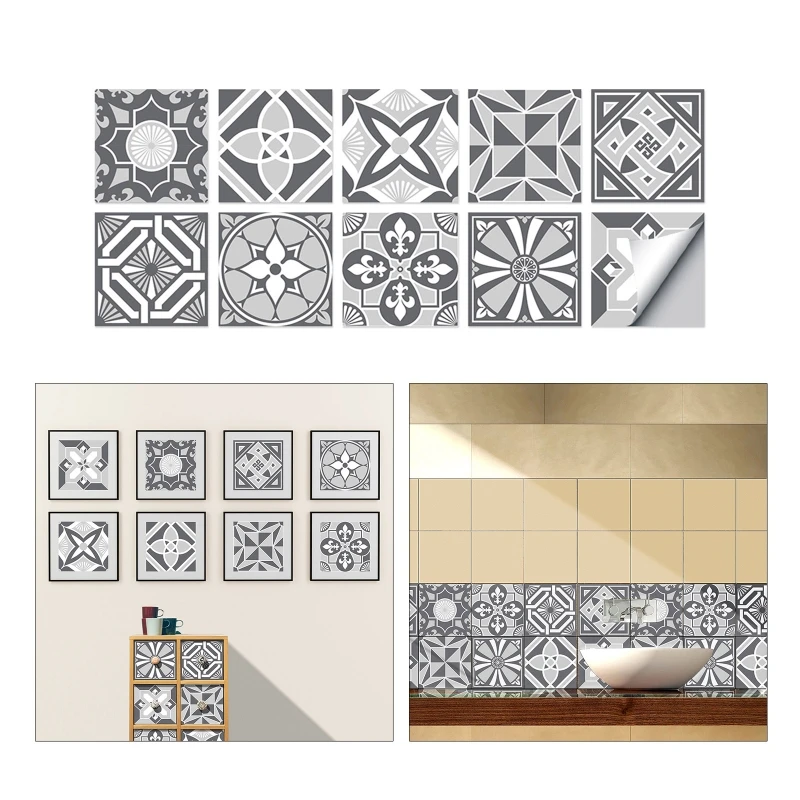 

Flower Tile Stickers Set of 10 Waterproof Wall Decals Decorative Wallpaper for Home Kitchen Oil Proof Stain Proof Supply