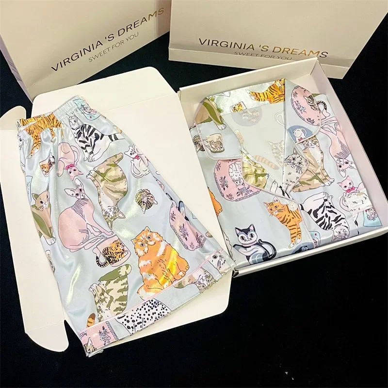 Пижамный комплект Женский из двух предметов атласная пижама искусственного