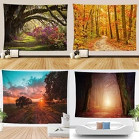 natural scenery tapestry aesthetic autumn misty forest wall hanging hippie bedroom living room dorm tapestries home fabric decor