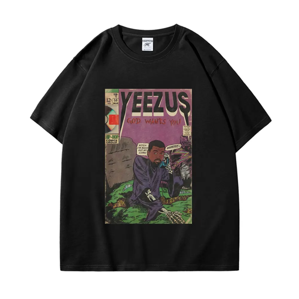 

Kanye West-Yeezus Comic Book Art T-shirt Streetwear Tidal Current Cotton Short Sleeve T-shirts Summer Casual Oversized Tee Shirt
