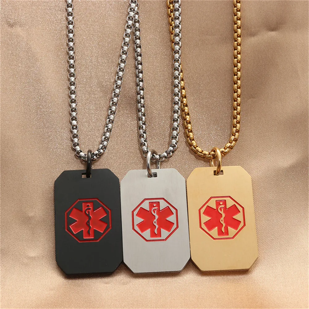 

Trendy Men's Titanium Steel Medical Logo Tag Pendant Necklace Jewelry Gift