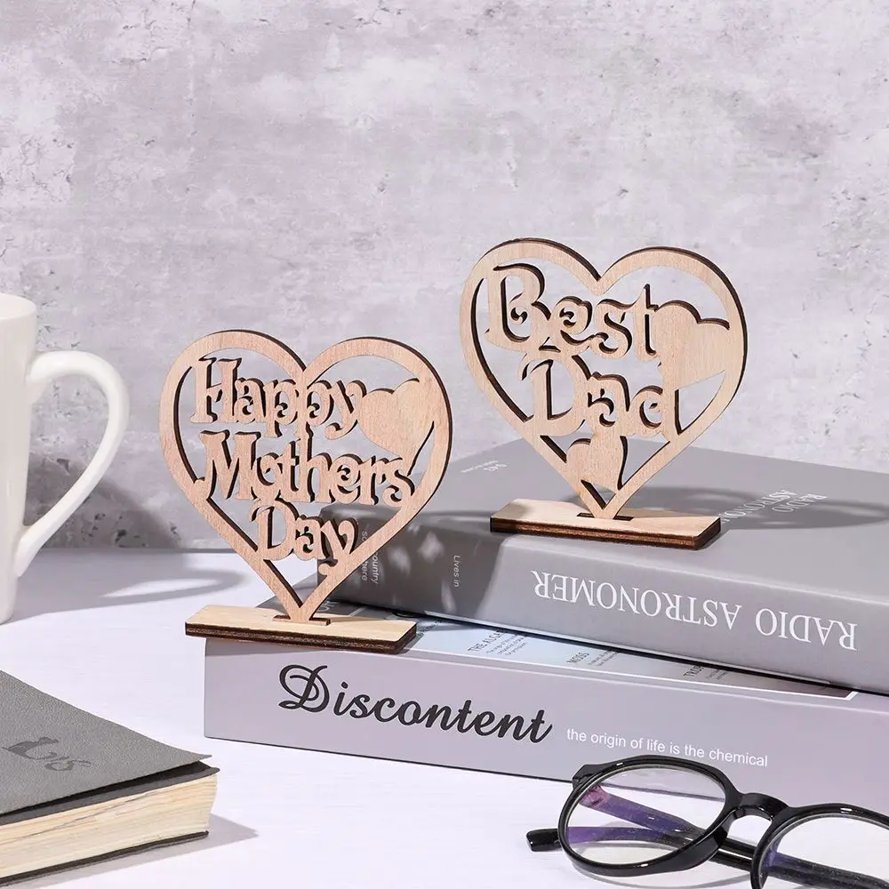 

Happy Father Day Gift Best Dad Wooden Heart Plaque Freestanding Love for Father's Day Hollow Ornament