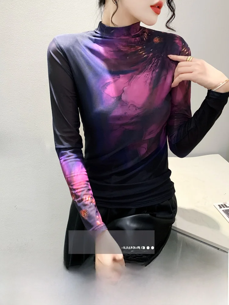 Водолазка сетчатая нижняя рубашка женская осенне-зимняя новинка в стиле вестерн