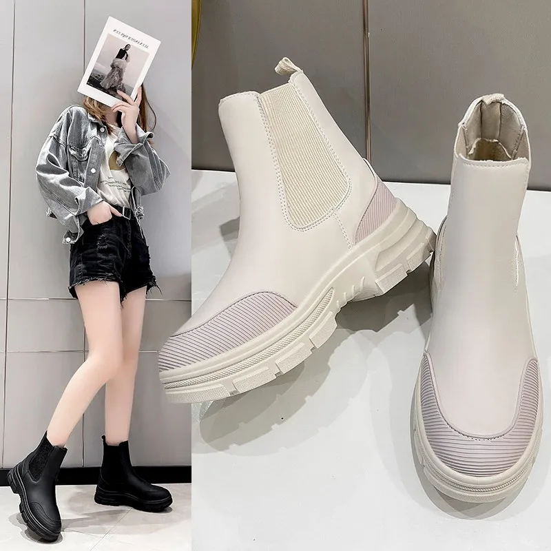 Chelsea Boots Chunky Boots Women Winter Shoes Cow Suede  Ankle Boots Black Female Autumn Fashion Platform Booties Women Shoes
