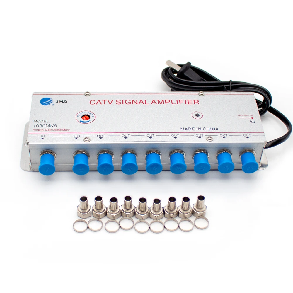 

220V Cable TV Signal Booster Analog Digital CATV Signal Amplifier 1 IN 8 OUT 30DB 1030MK8