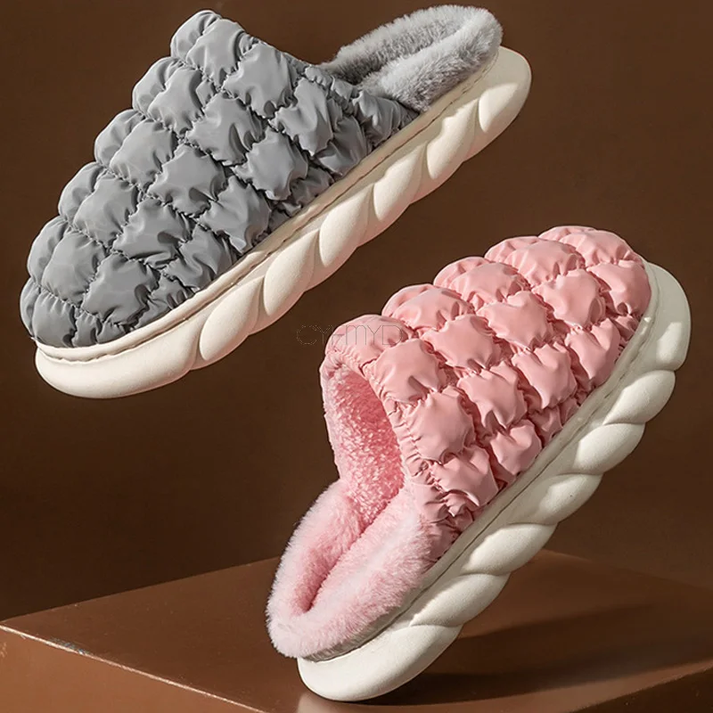 Winter Women Slippers Home Solid Thick Indoor Slippers Female Gingham Warm Plush Platform Soft Slipper Cotton House Shoes Unisex