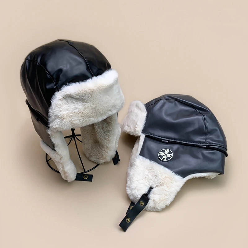 Уличные плюшевые шапки-бомберы из искусственной кожи осенне-зимние новые
