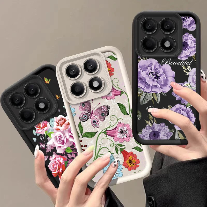 Purple Butterfly For Xiaomi 13T 14T Pro Redmi Note 13 9 10 12 14C K70E 9S Poco F5 5G X5 X6 C65 M6 Soft Silicone Phone Case