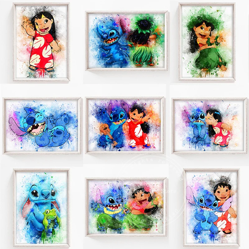 

Алмазная 5D картина Disney, акварель, Лило и Ститч, полная круглая мозаика из страз, «сделай сам», алмазная вышивка, украшение для дома, подарок