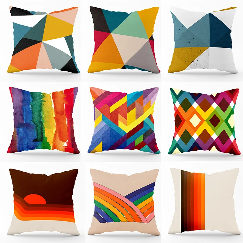 

Разноцветная наволочка в европейском и американском стиле с геометрическим рисунком, плюшевая домашняя наволочка для дивана, подушка абстрактного Арта, 45*45 см